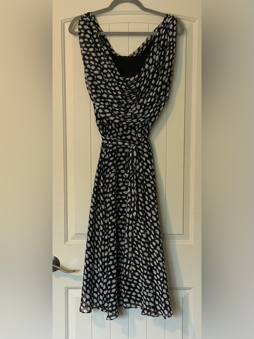 Black and White Printed Maxi Dress with Draped Neckline